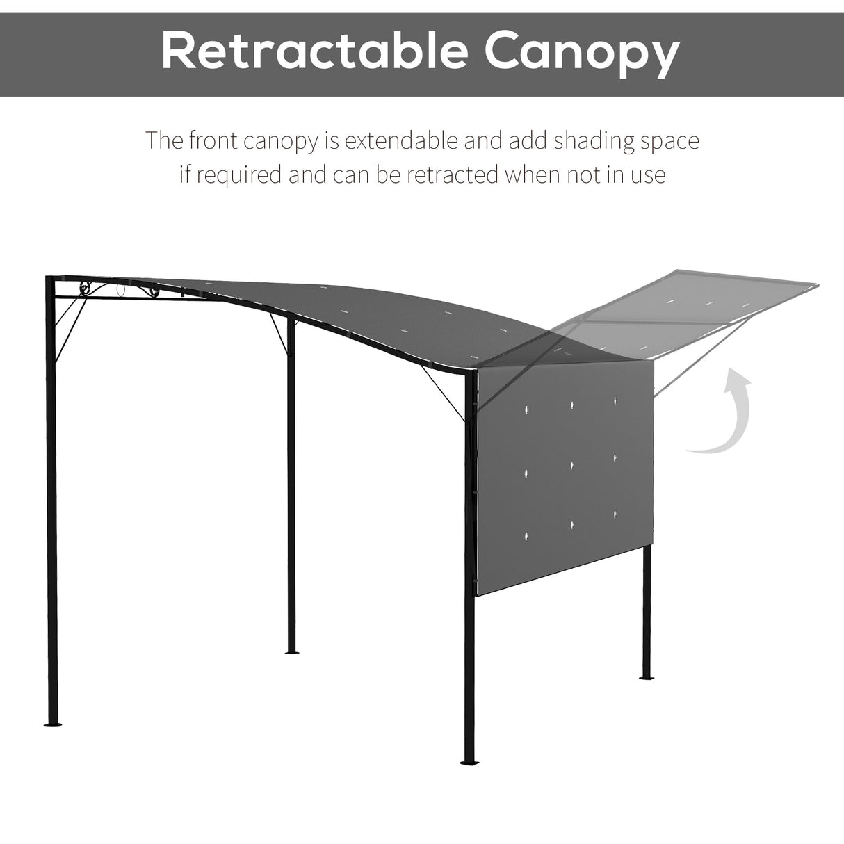 Metal Gazebo Canopy Sunshade With Extended Shelter 298cm Width x 250cm Depth - Velmora