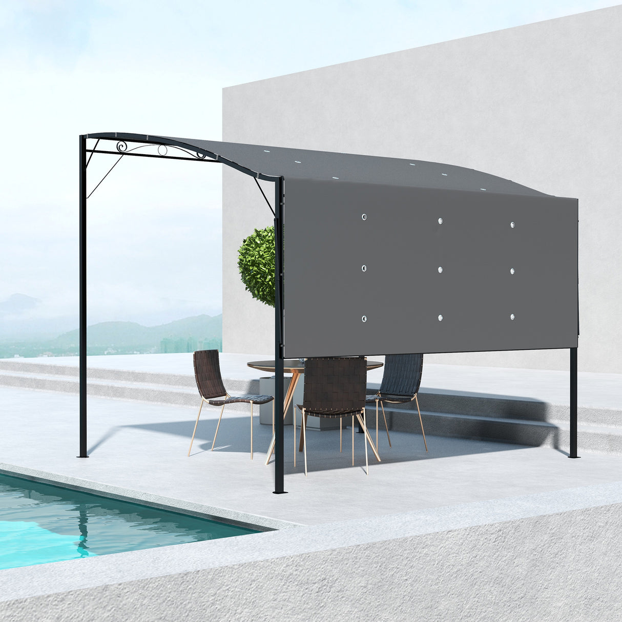 Metal Gazebo Canopy Sunshade With Extended Shelter 298cm Width x 250cm Depth - Velmora
