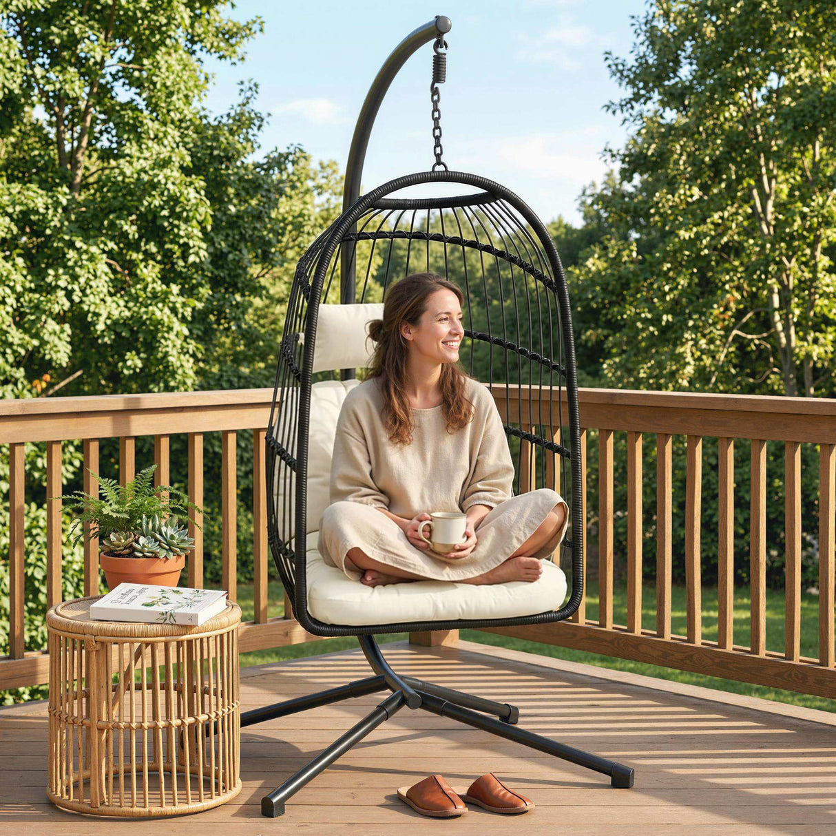 Metal Hammock Swing Chair With Stand And Safety Strap - Velmora