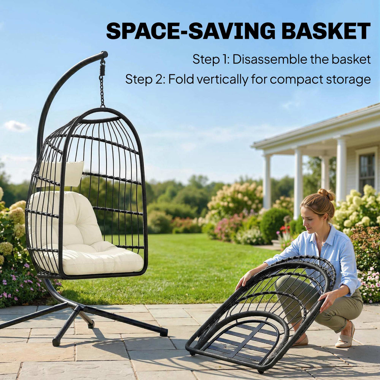 Metal Hammock Swing Chair With Stand And Safety Strap - Velmora