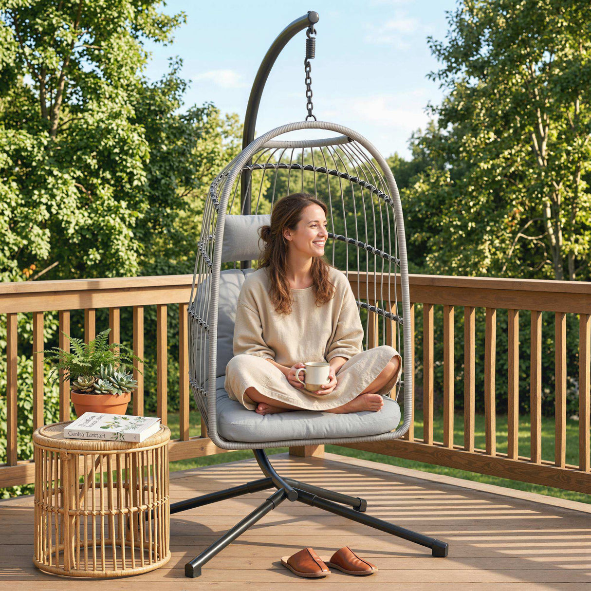 Metal Hammock Swing Chair With Stand And Safety Strap - Velmora