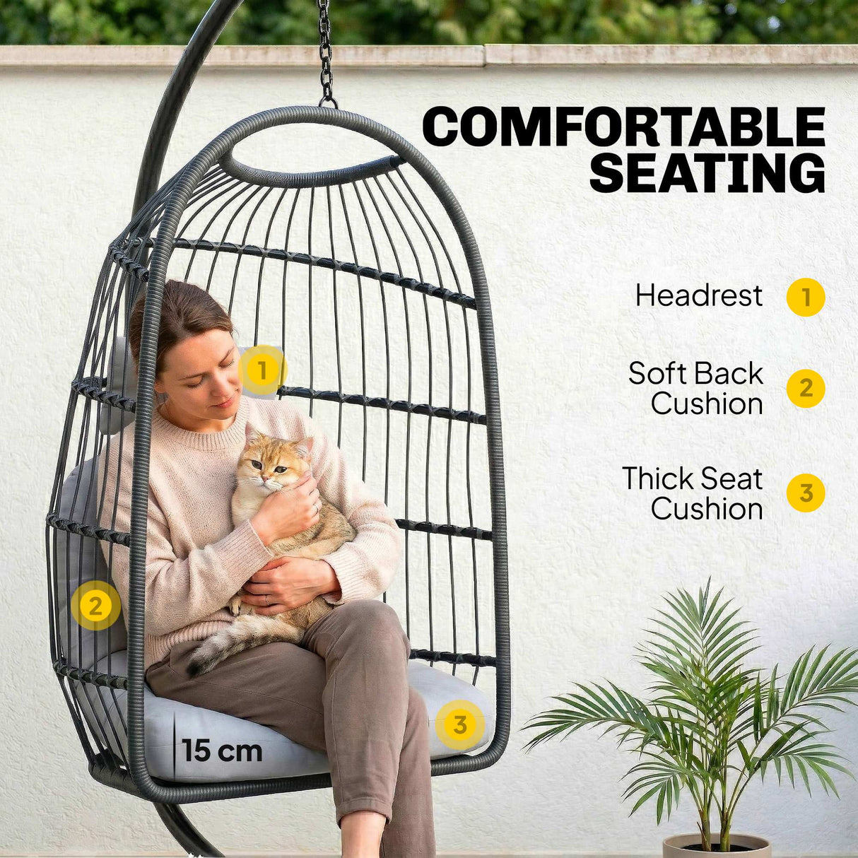 Metal Hammock Swing Chair With Stand And Safety Strap - Velmora