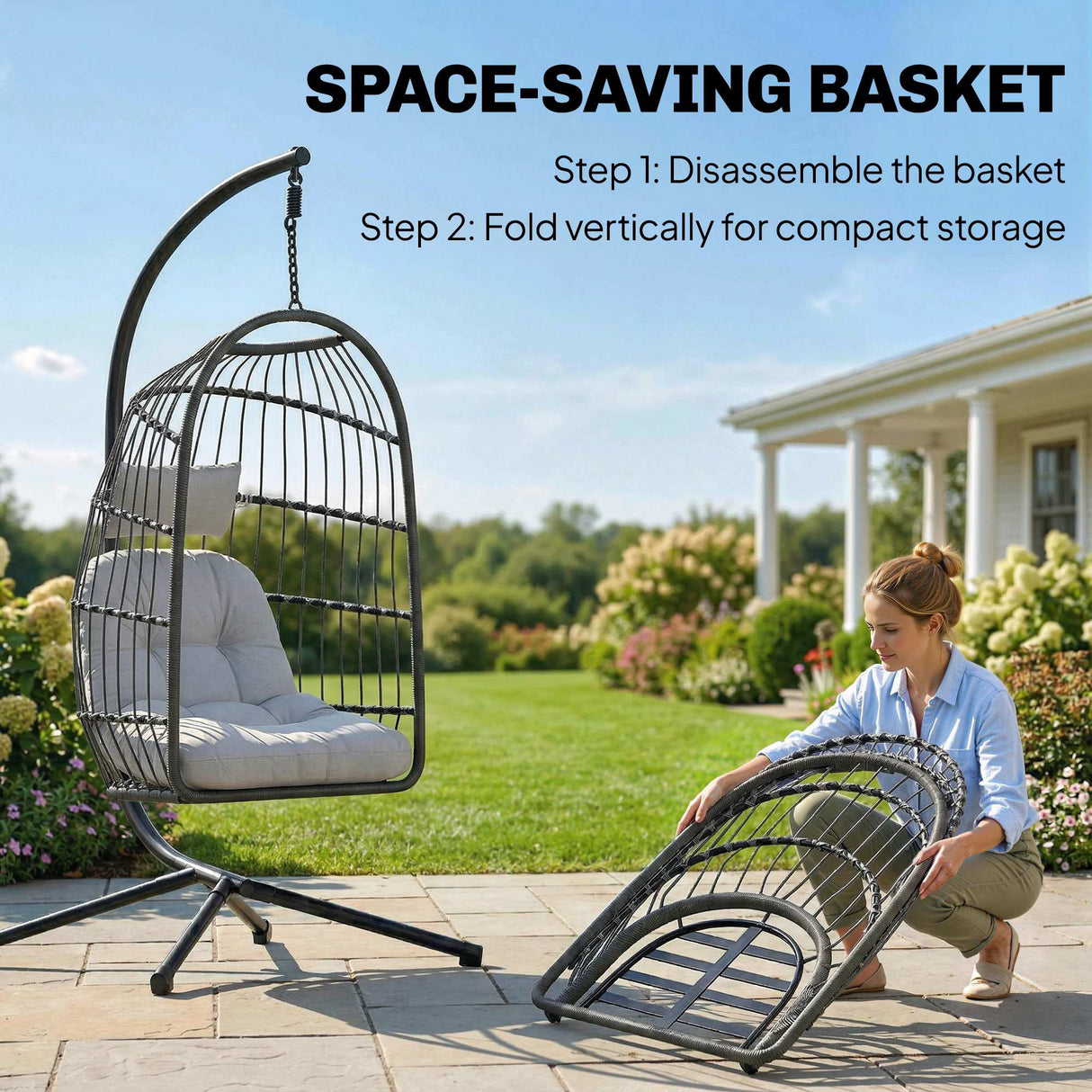 Metal Hammock Swing Chair With Stand And Safety Strap - Velmora
