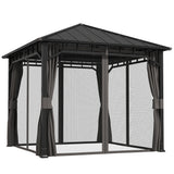 Metal Hardtop Gazebo 300cm Width x 300cm Depth With Curtains - Velmora