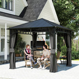 Metal Hardtop Gazebo 300cm Width x 300cm Depth With Curtains - Velmora