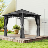 Metal Hardtop Gazebo 300cm Width x 300cm Depth With Curtains - Velmora