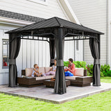 Metal Hardtop Gazebo 300cm Width x 300cm Depth With Curtains - Velmora