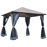 Metal Hardtop Gazebo 300cm Width x 300cm Depth With Netting And Curtains - Velmora