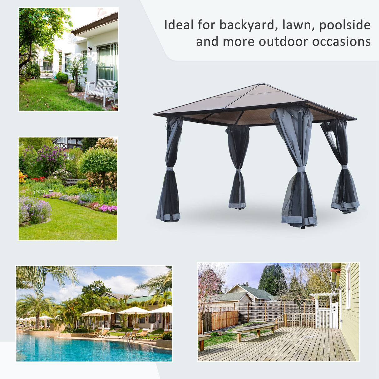 Metal Hardtop Gazebo 300cm Width x 300cm Depth With Netting And Curtains - Velmora