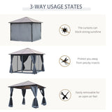 Metal Hardtop Gazebo 300cm Width x 300cm Depth With Netting And Curtains - Velmora