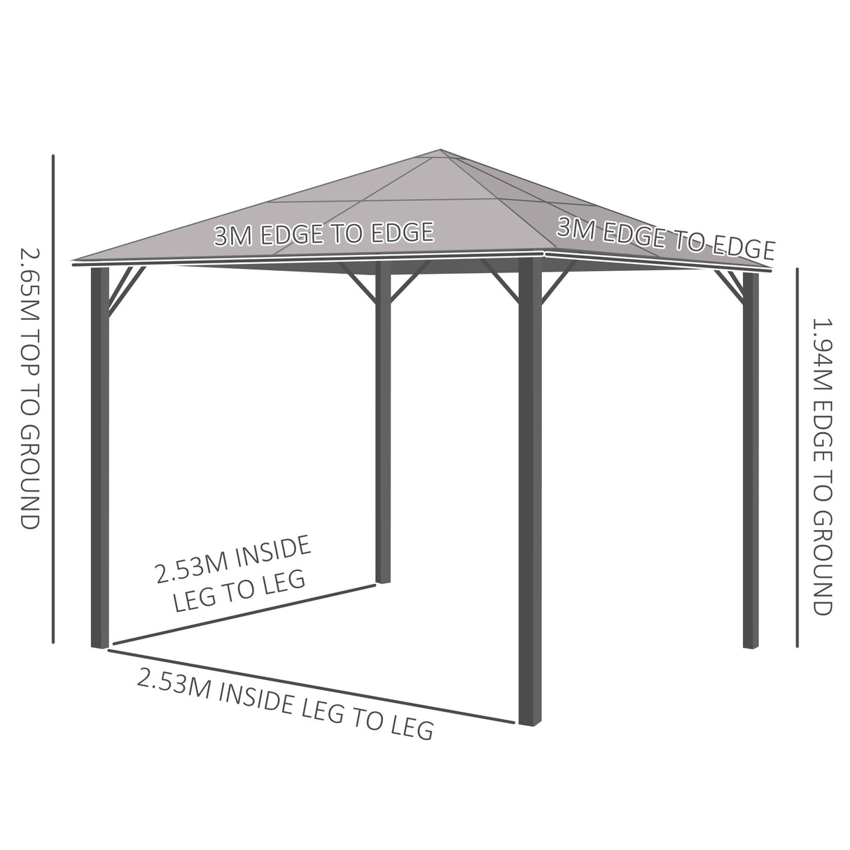 Metal Hardtop Gazebo 300cm Width x 300cm Depth With Netting And Curtains - Velmora