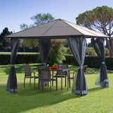 Metal Hardtop Gazebo 300cm Width x 300cm Depth With Netting And Curtains - Velmora