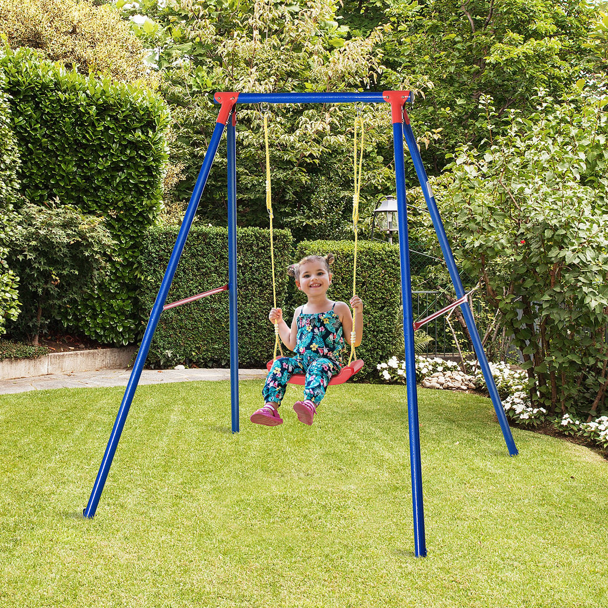 Metal Kids Swing Set for Toddlers With Heavy Duty A-Frame Stand - Velmora