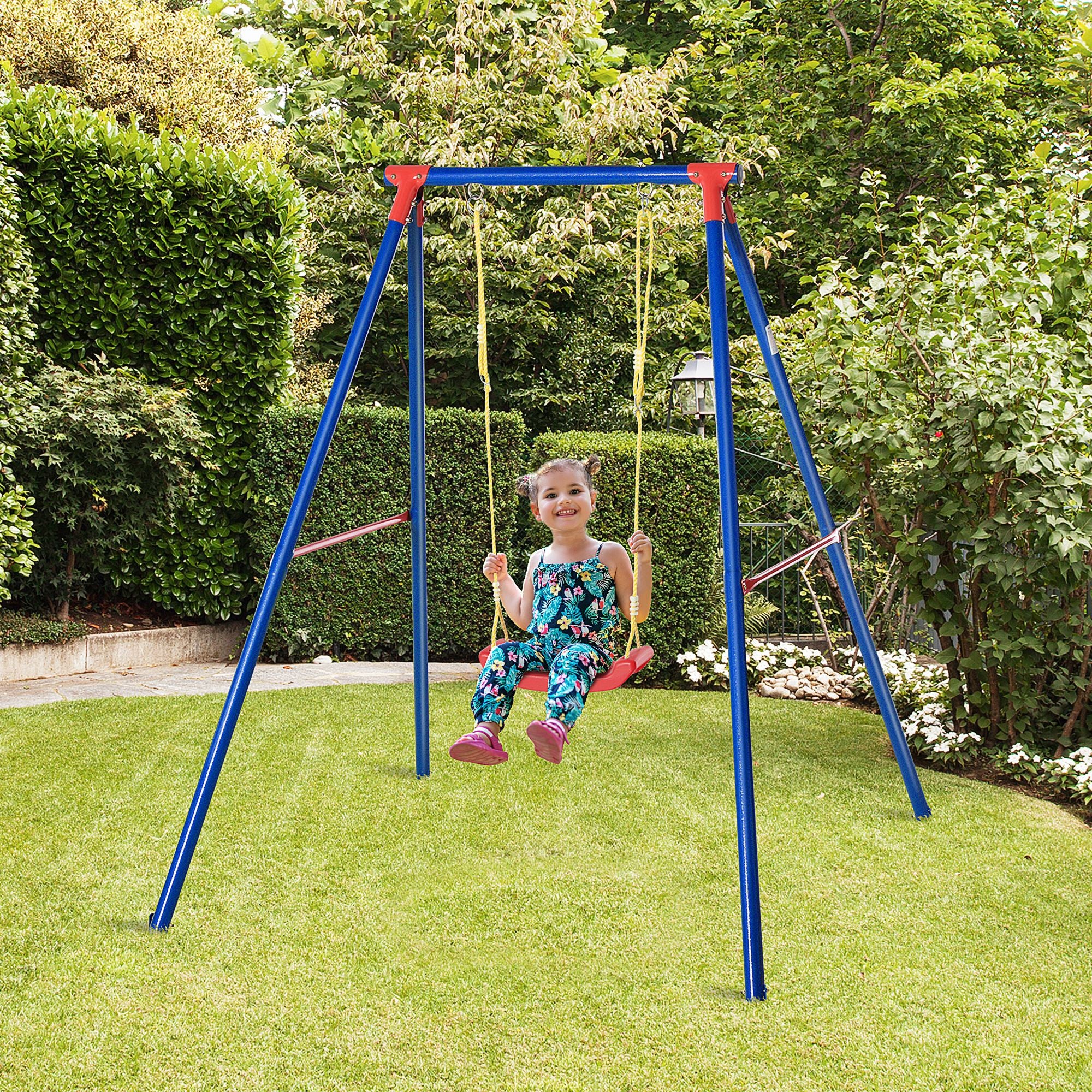 Metal Kids Swing Set for Toddlers With Heavy Duty A-Frame Stand - Velmora