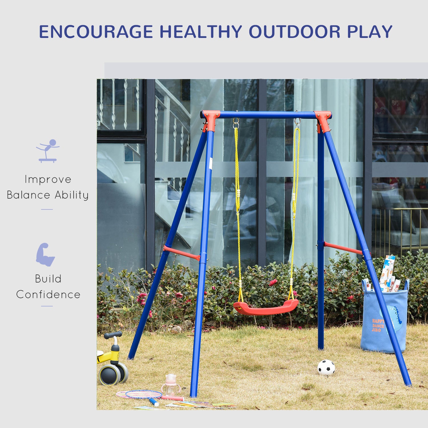Metal Kids Swing Set for Toddlers With Heavy Duty A-Frame Stand - Velmora