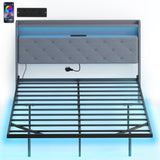 Metal King Size Bed 139cm Wide With Fabic Headboard And LED Lights - Velmora
