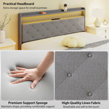 Metal King Size Bed 139cm Wide With Fabic Headboard And LED Lights - Velmora