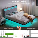 Metal King Size Bed 139cm Wide With Fabic Headboard And LED Lights - Velmora