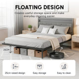 Metal King Size Bed 139cm Wide With Fabic Headboard And LED Lights - Velmora