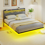 Metal King Size Bed 139cm Wide With Fabic Headboard And LED Lights - Velmora
