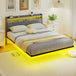 Metal King Size Bed 139cm Wide With Fabic Headboard And LED Lights - Velmora