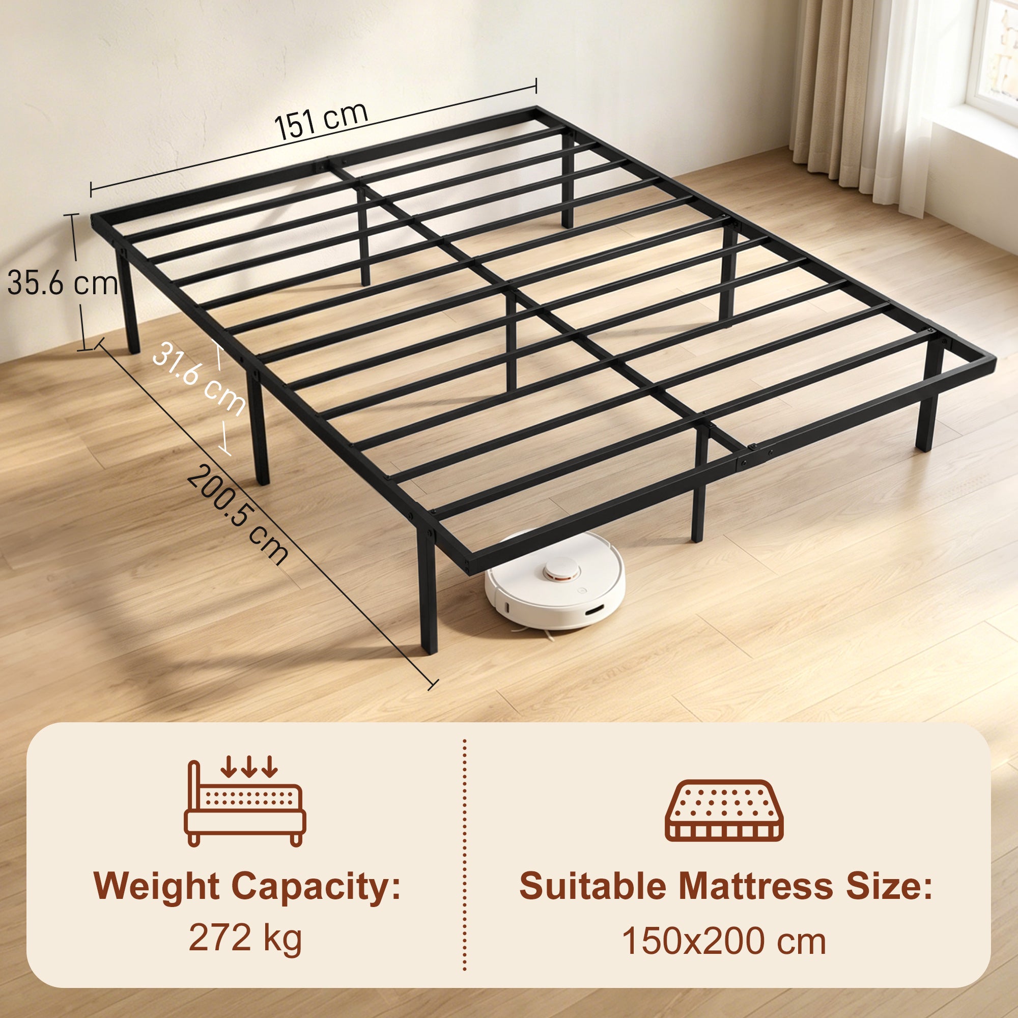 Metal King Size Bed 151cm Wide - Velmora