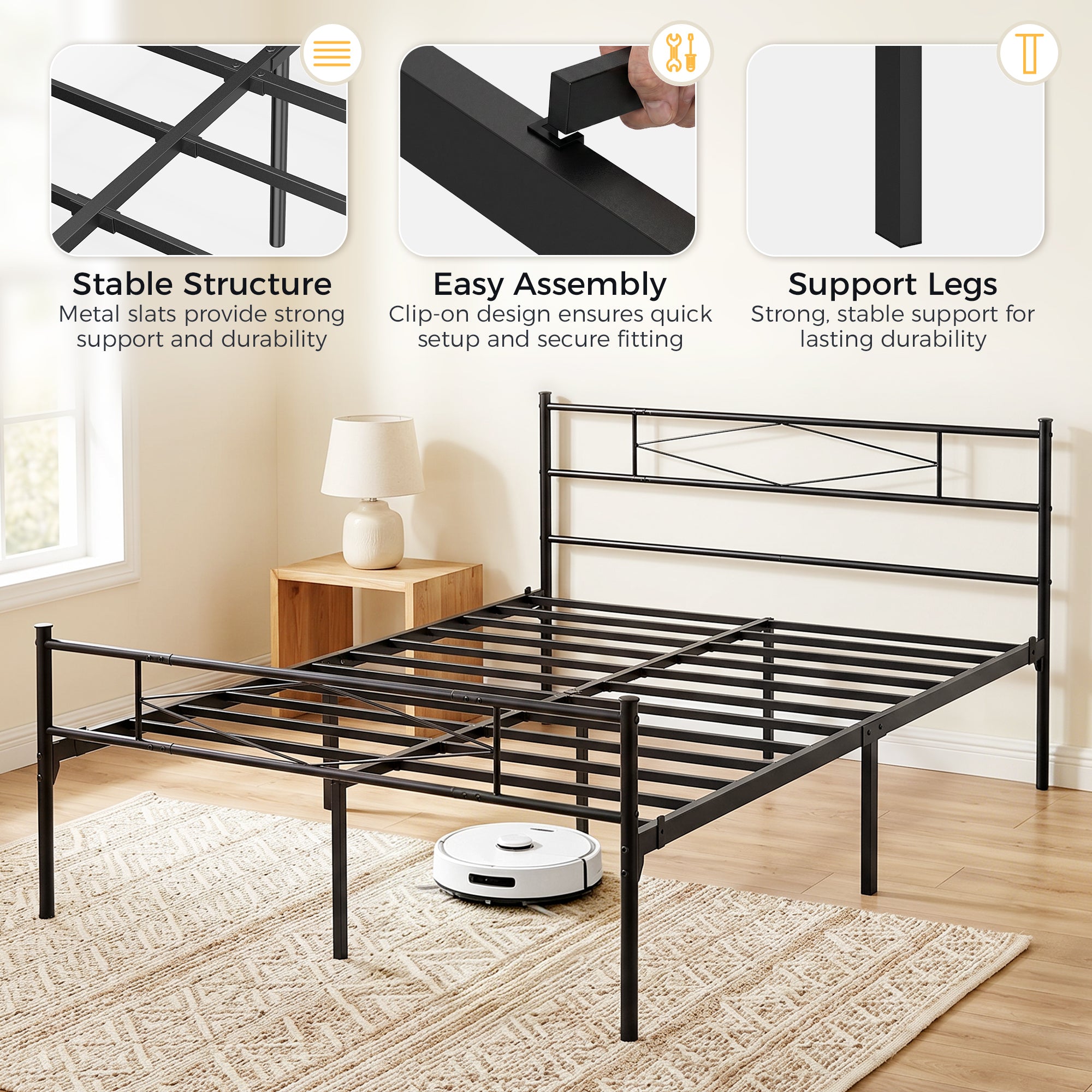 Metal King Size Bed 152.5cm Wide - Velmora