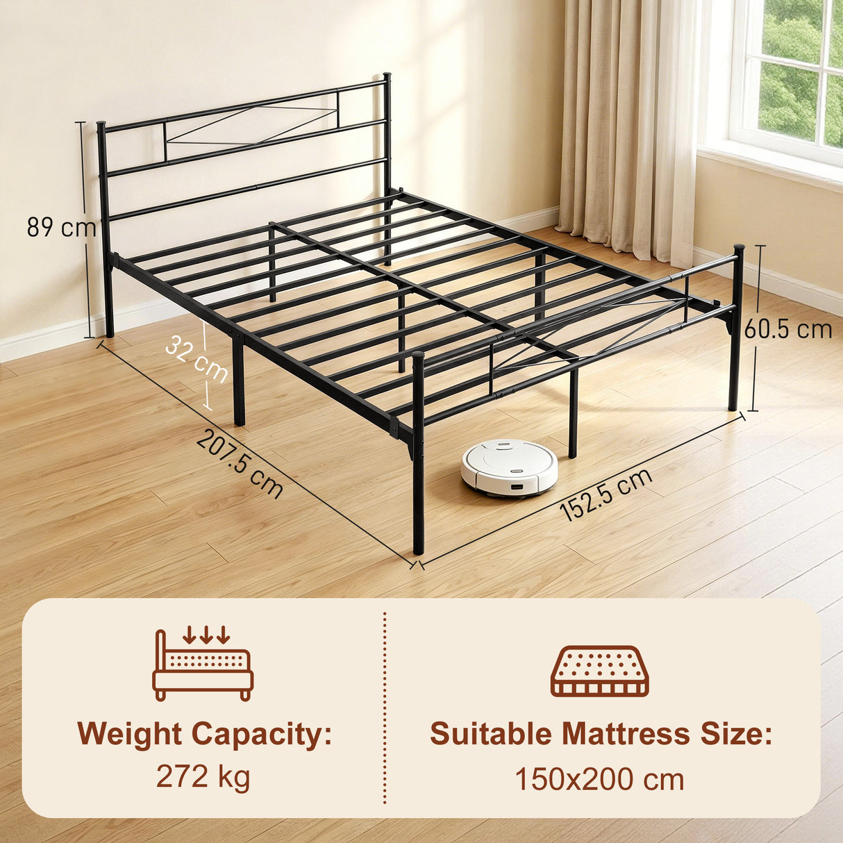 Metal King Size Bed 152.5cm Wide - Velmora