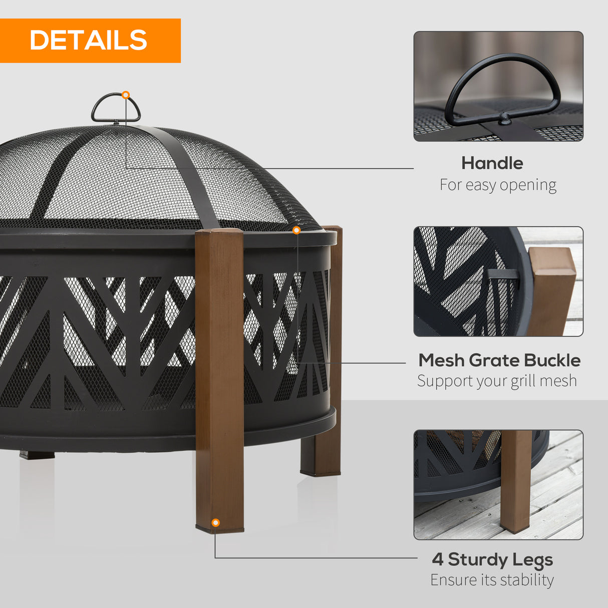 Metal Large 2-In-1 Round Fire Pit Bowl Brazier With Lid And BBQ Grill for Backyard - Velmora