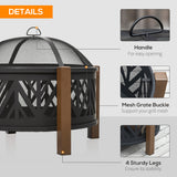 Metal Large 2-In-1 Round Fire Pit Bowl Brazier With Lid And BBQ Grill for Backyard - Velmora
