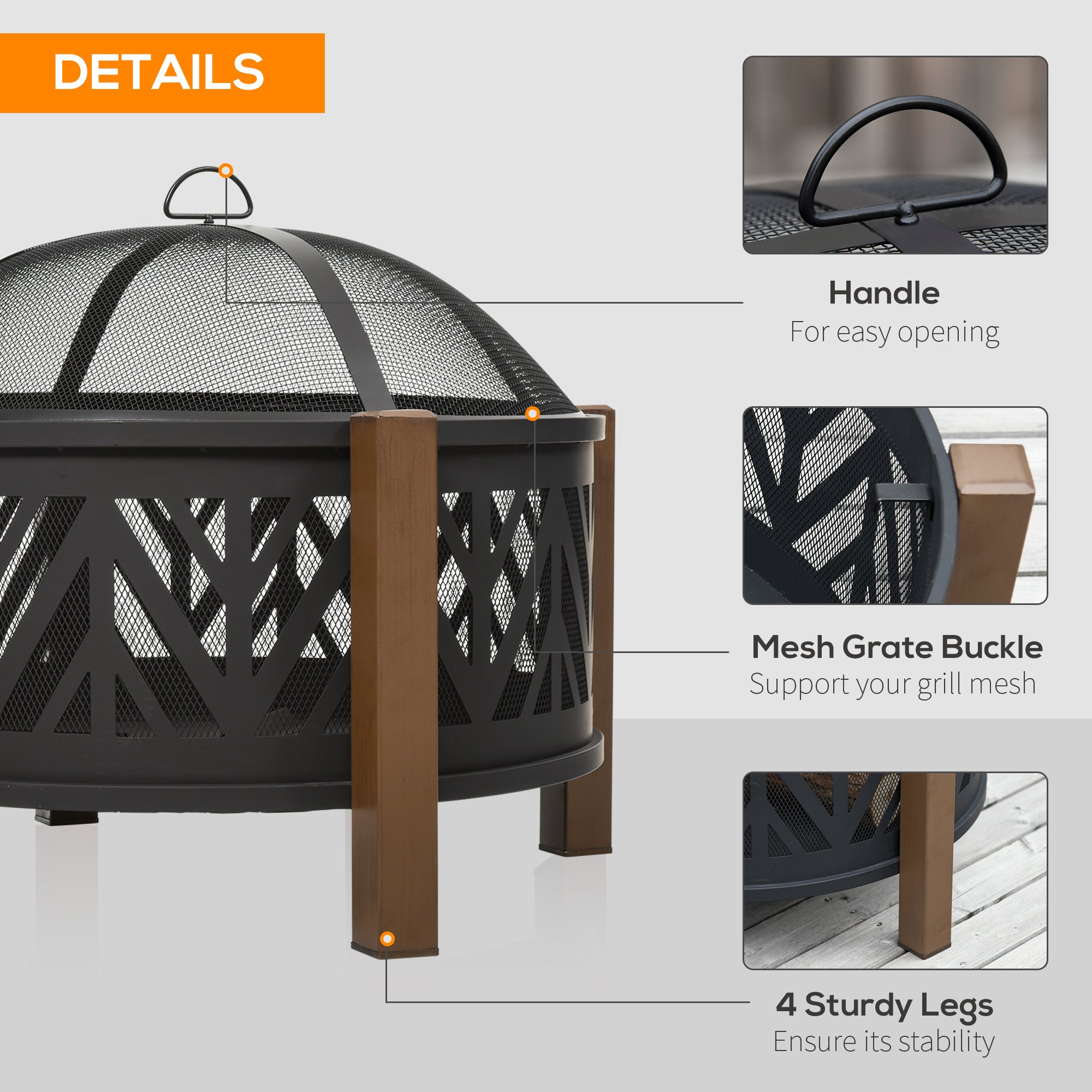 Metal Large 2-In-1 Round Fire Pit Bowl Brazier With Lid And BBQ Grill for Backyard - Velmora