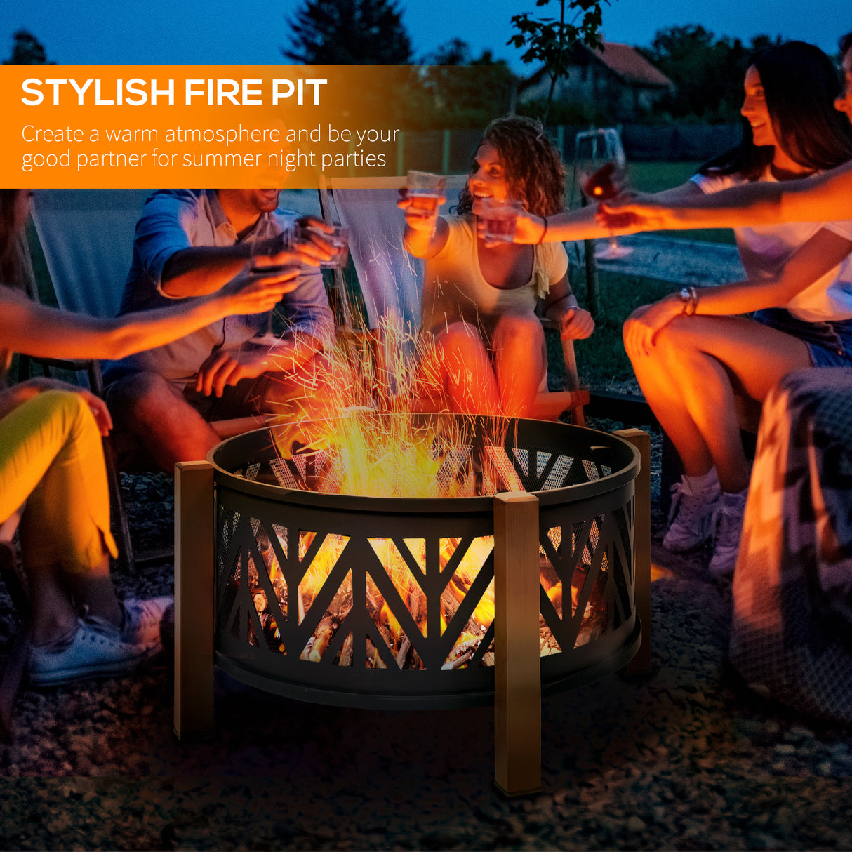 Metal Large 2-In-1 Round Fire Pit Bowl Brazier With Lid And BBQ Grill for Backyard - Velmora