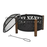 Metal Large 2-In-1 Round Fire Pit Bowl Brazier With Lid And BBQ Grill for Backyard - Velmora