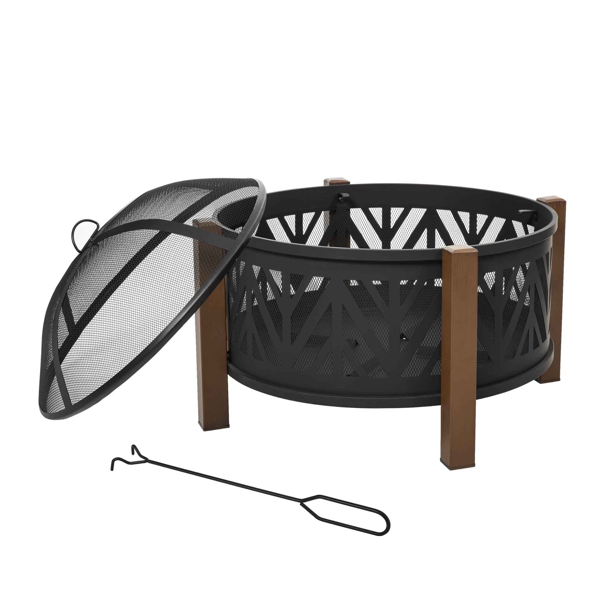Metal Large 2-In-1 Round Fire Pit Bowl Brazier With Lid And BBQ Grill for Backyard - Velmora