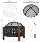 Metal Large 2-In-1 Round Fire Pit Bowl Brazier With Lid And BBQ Grill for Backyard - Velmora