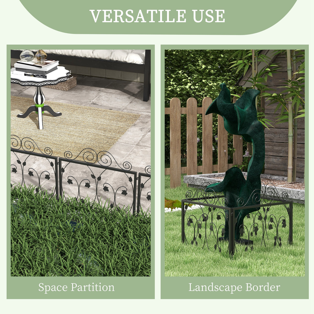 Metal Leaf Scroll Garden Fence Panels 229.5cm in Set Of 4 - Velmora