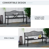 Metal Outdoor 2 Seater Bench With Lifetable Middle Table Patio - Velmora