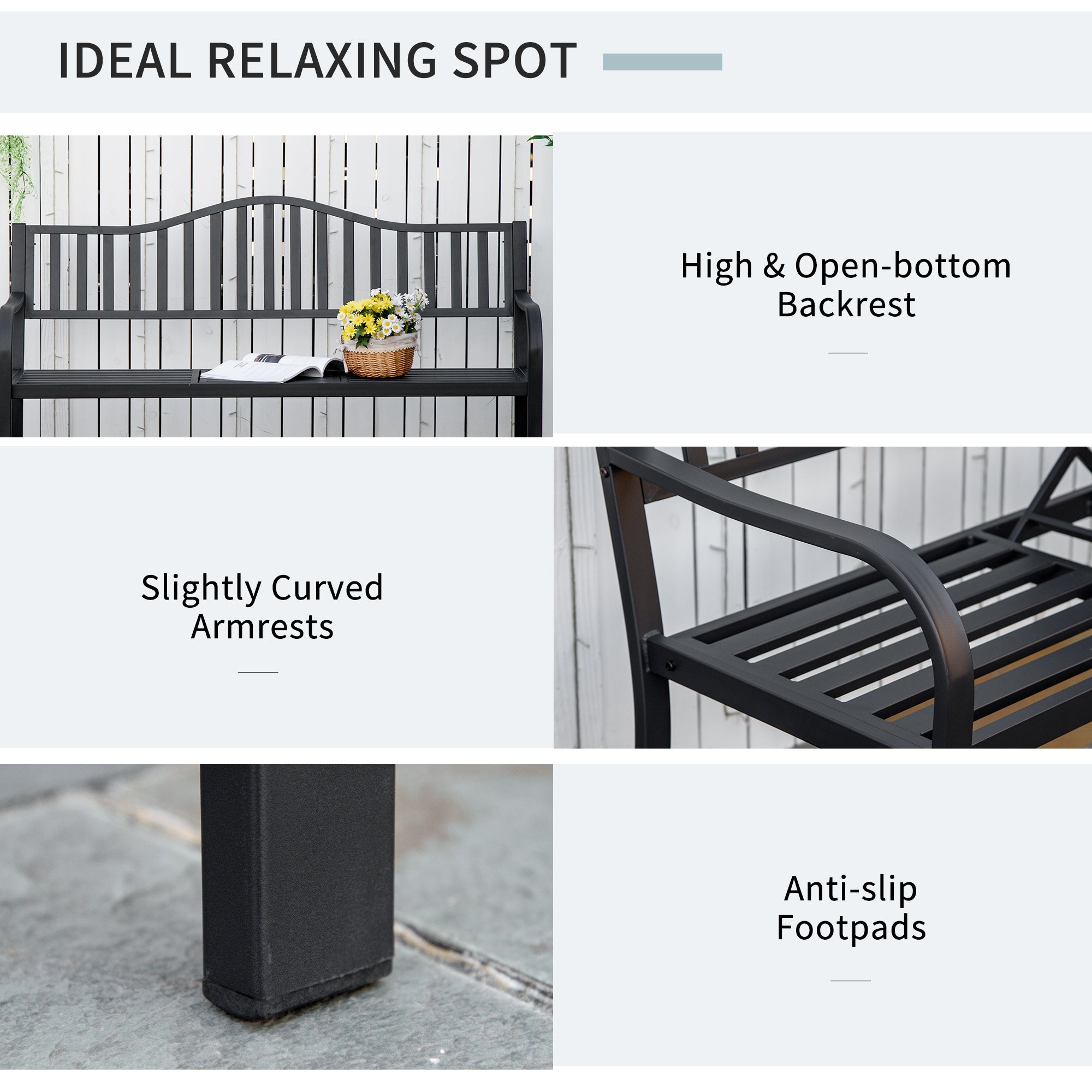 Metal Outdoor 2 Seater Bench With Lifetable Middle Table Patio - Velmora