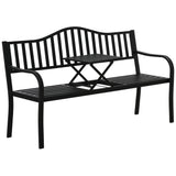 Metal Outdoor 2 Seater Bench With Lifetable Middle Table Patio - Velmora