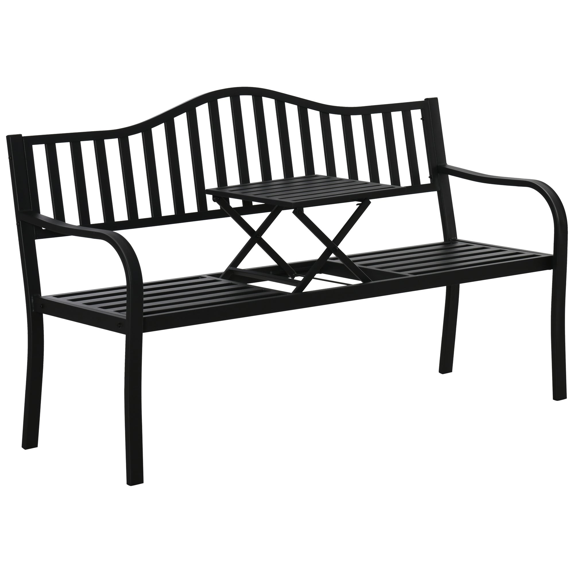 Metal Outdoor 2 Seater Bench With Lifetable Middle Table Patio - Velmora