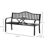 Metal Outdoor 2 Seater Bench With Lifetable Middle Table Patio - Velmora