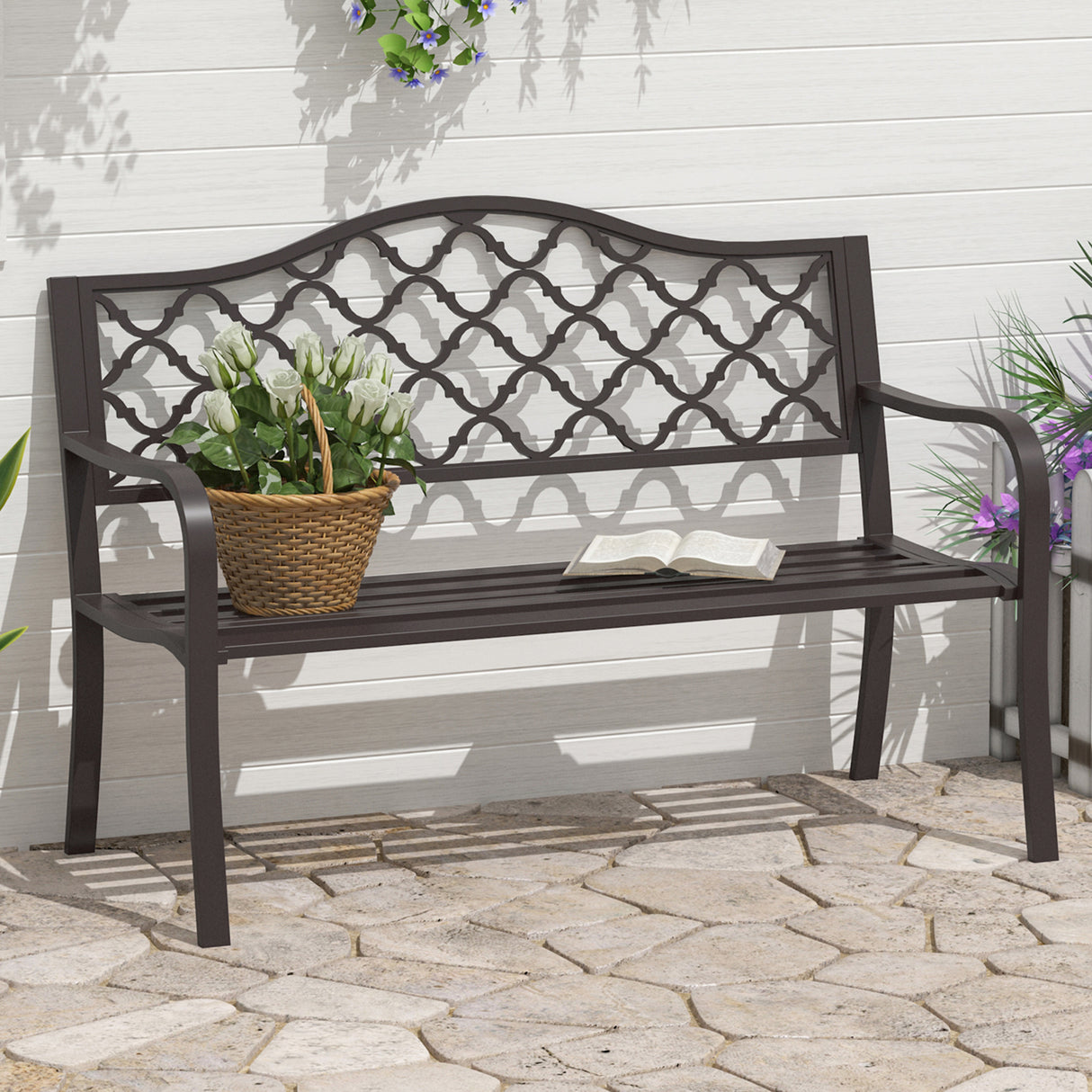 Metal Outdoor 2 Seater Garden Bench in Antique Style - Velmora