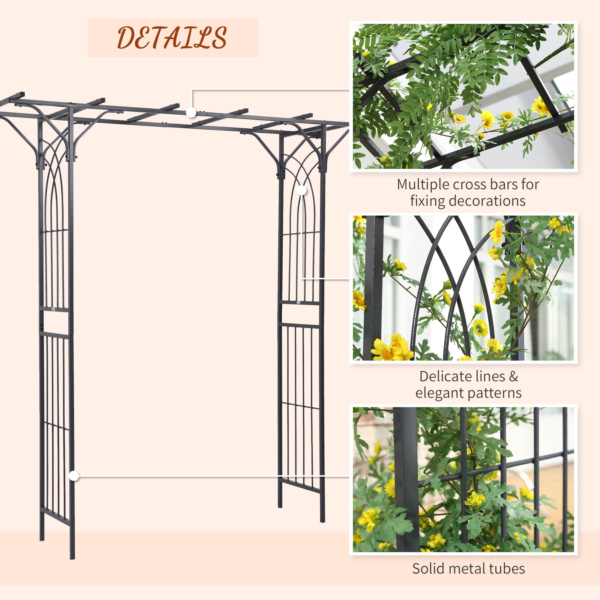 Metal Outdoor Garden Arch Trellis 210cm High - Velmora