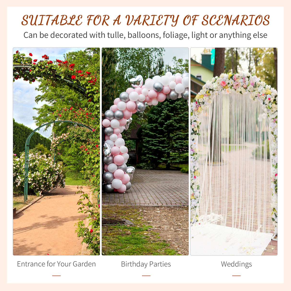 Metal Outdoor Garden Arch Trellis 210cm High - Velmora
