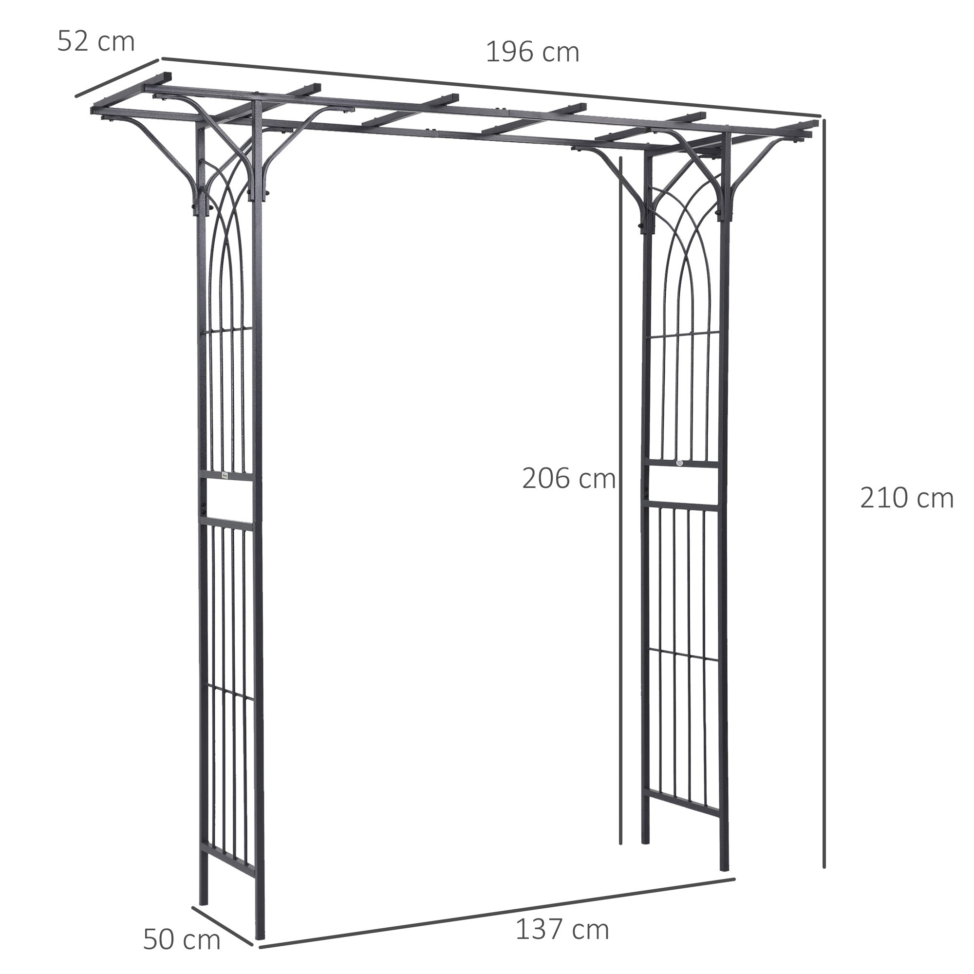 Metal Outdoor Garden Arch Trellis 210cm High - Velmora