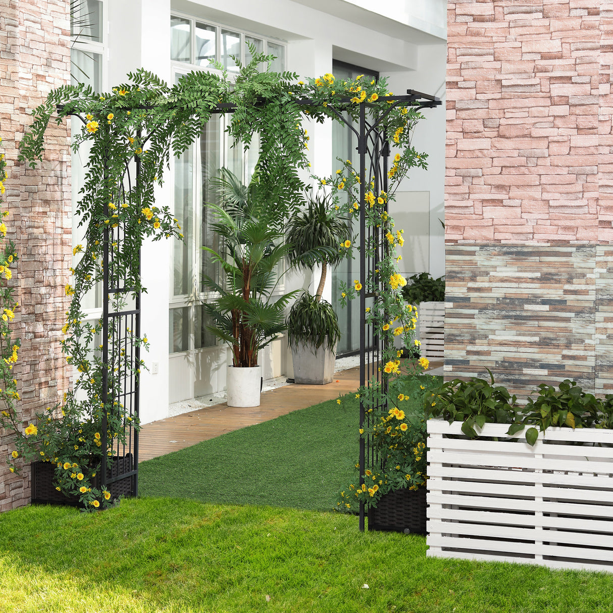 Metal Outdoor Garden Arch Trellis 210cm High - Velmora