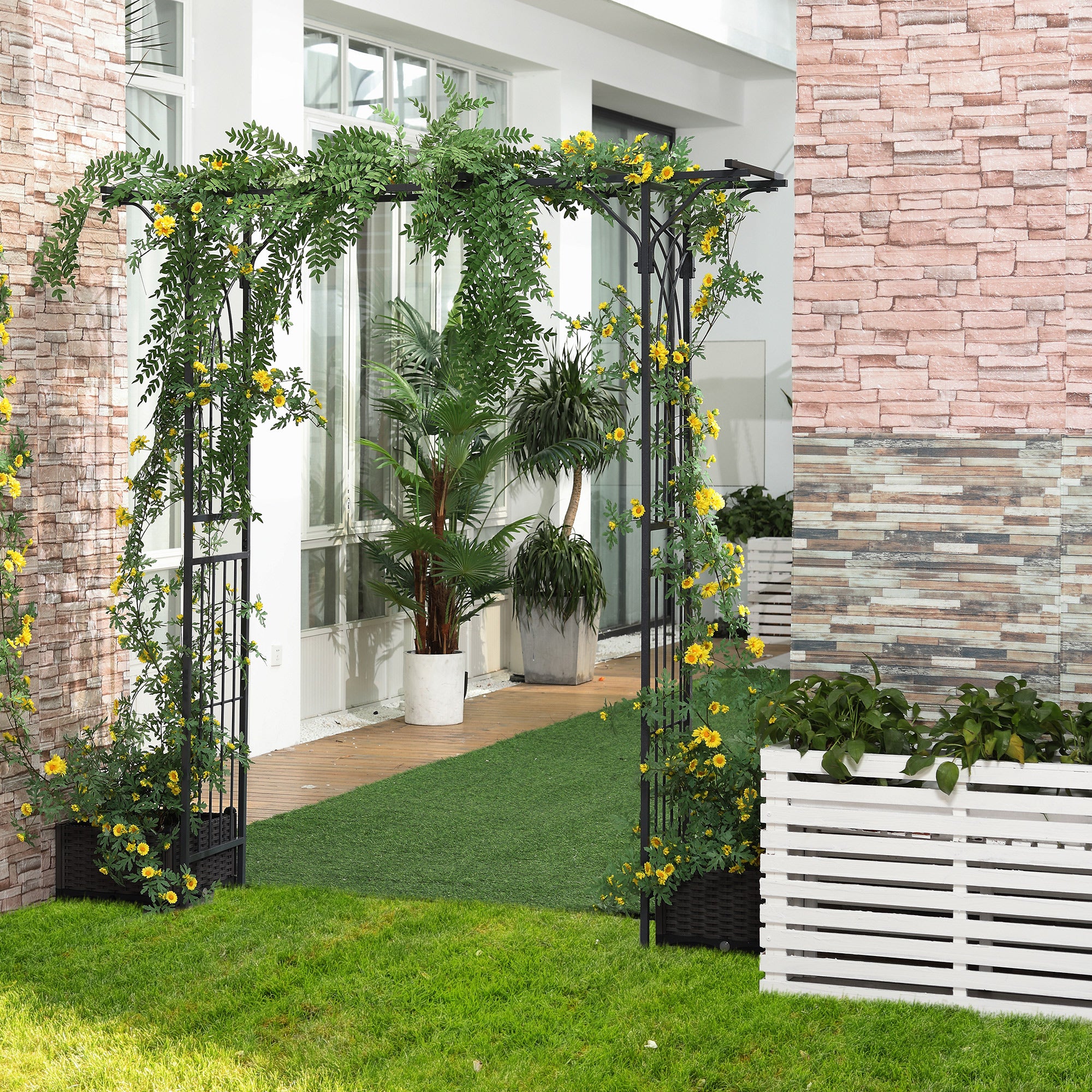 Metal Outdoor Garden Arch Trellis 210cm High - Velmora