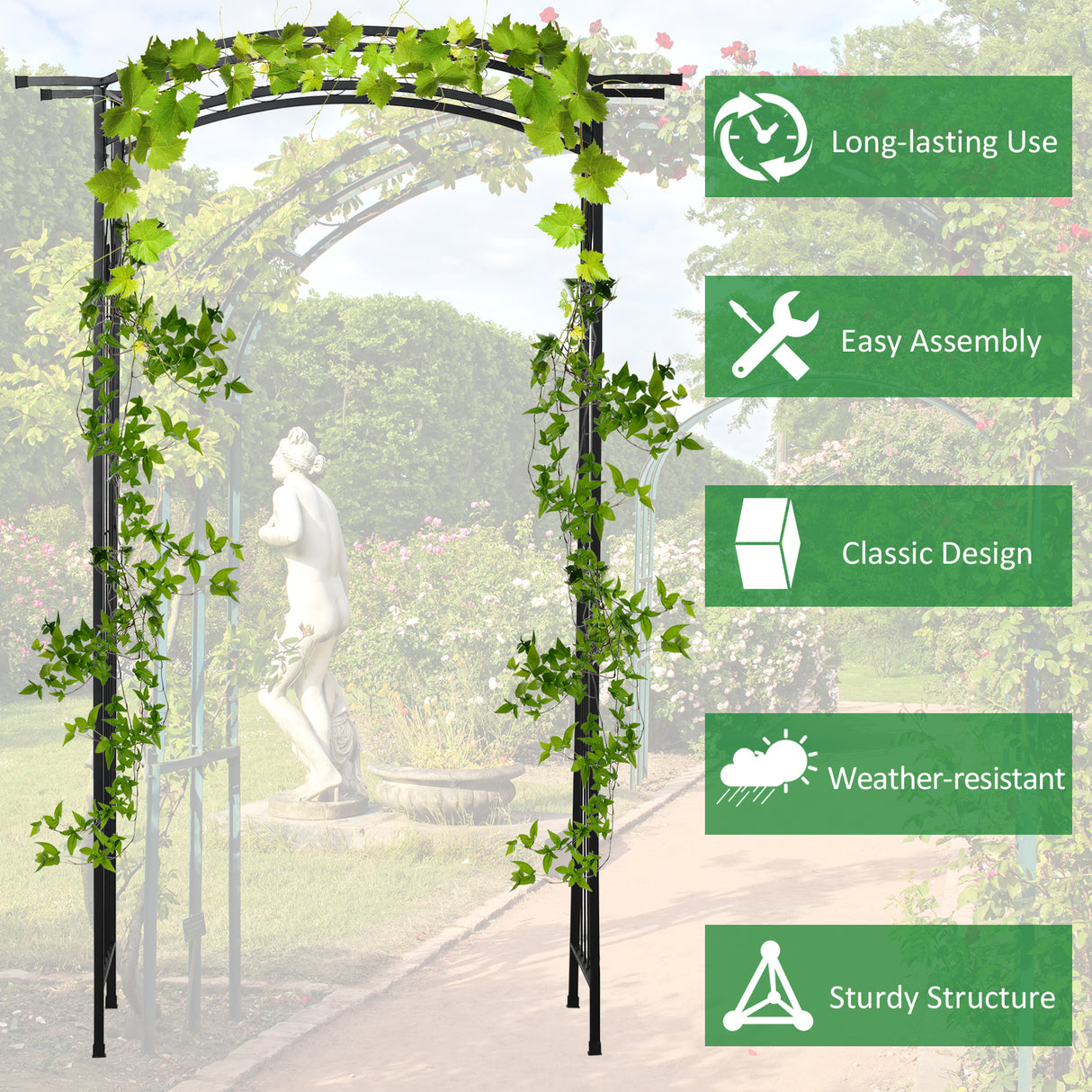 Metal Outdoor Garden Arch Trellis 211cm High - Velmora