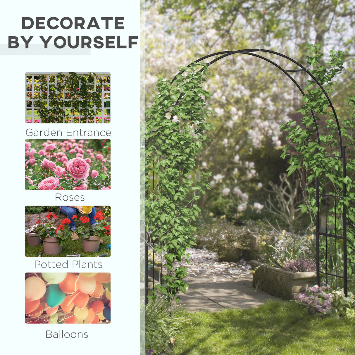 Metal Outdoor Garden Arch Trellis 223cm High - Velmora