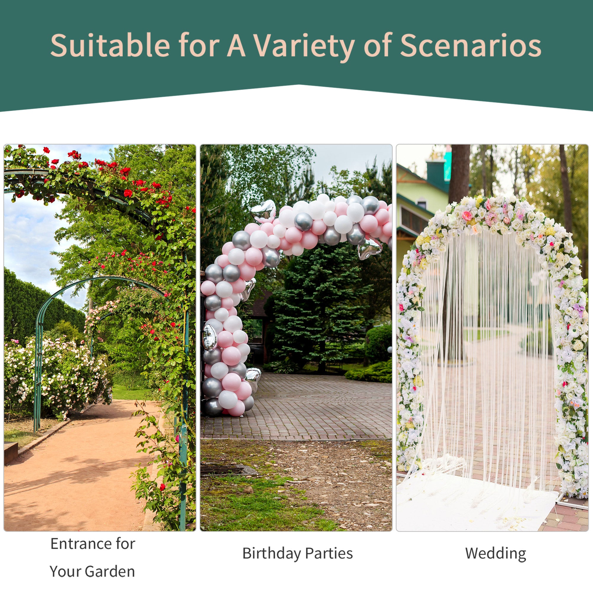 Metal Outdoor Garden Arch Trellis 226cm High - Velmora
